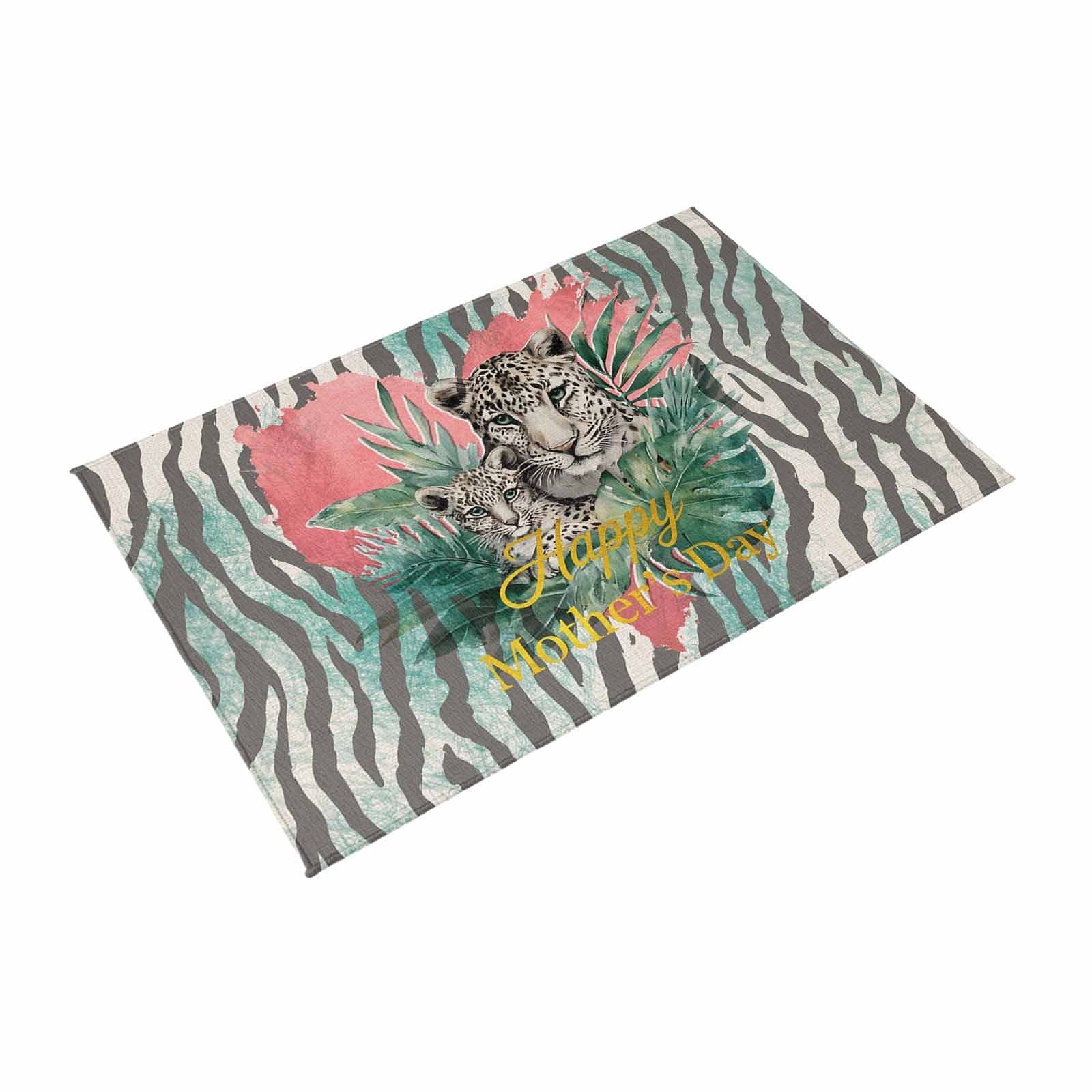 Happy Mother's Day Outdoor Rug 4x6 Ft, Non Slip Washable Area Rug, Leopards Teal Abstract Art Patio Rugs Carpet Runner, Large Floor Mat for Indoor/Outdoor Deck Porch Camping