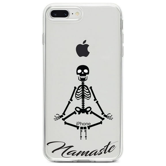 DistinctInk Clear Shockproof Hybrid Case for iPhone 7 PLUS / 8 PLUS (5.5" Screen) - TPU Bumper, Acrylic Back, Tempered Glass Screen Protector - Namaste Yoga Skeleton