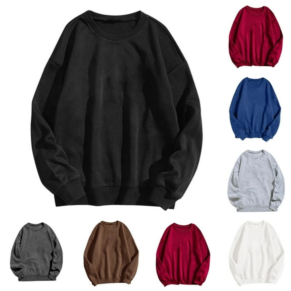 Lovskoo 2024 Men's Sweaters Pullover Winter Long Sleeve Solid Color Contrast Round Neck Sweater Tops Navy