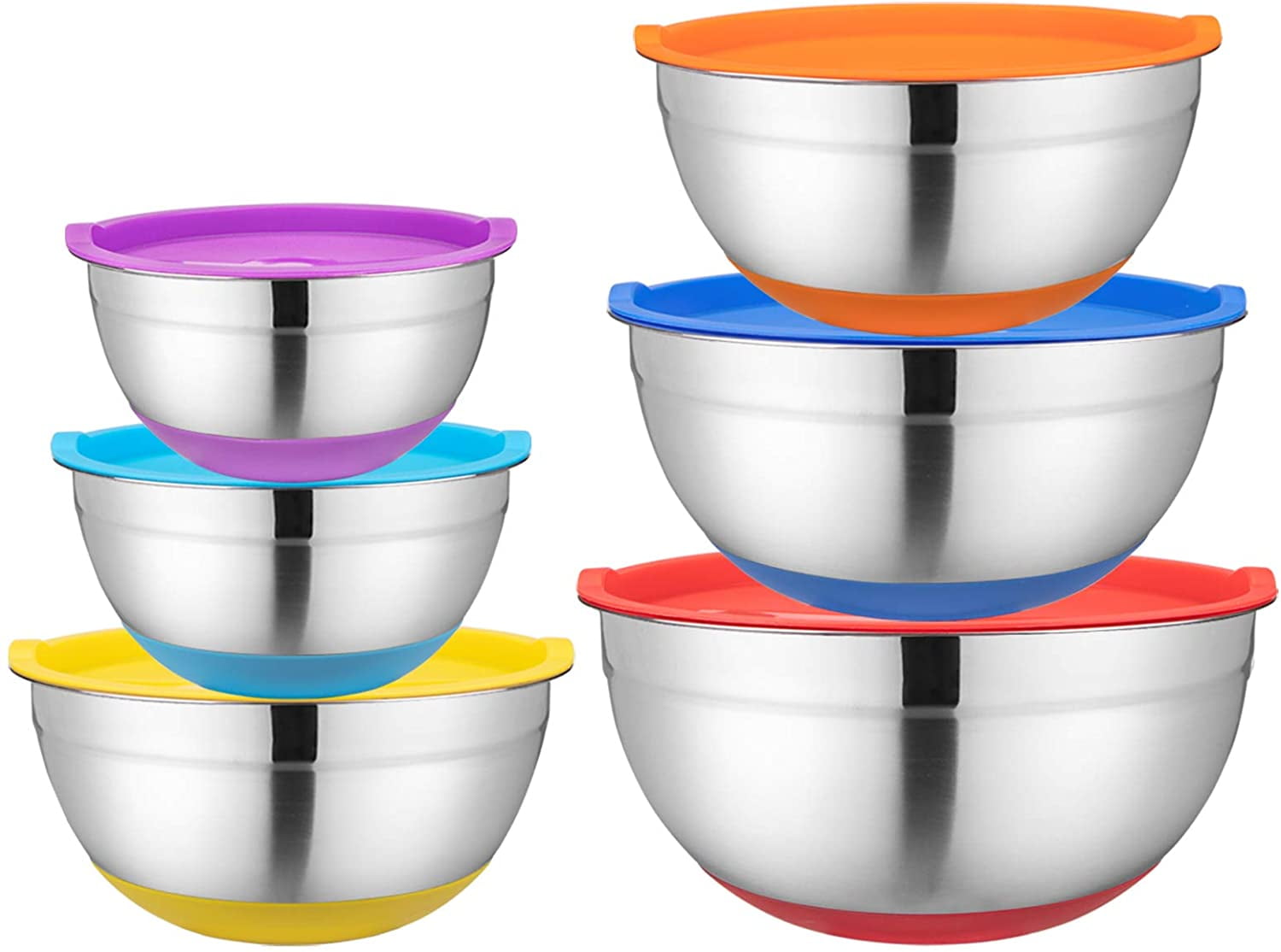 TINANA Mixing Bowls with Lids: Stainless Steel Mixing Bowls Set - 7PCS  Metal Nesting Mixing Bowls for Kitchen, Size 7, 4.5, 3, 2, 1.5, 1, 0.7 QT,  Great for Prep, Baking, Serving-Multi-Color 
