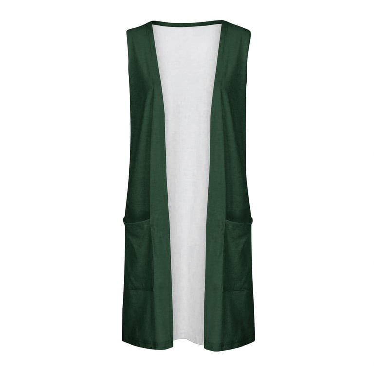 Htigea Women's Long Vest Solid Color Sleeveless Open Front Duster