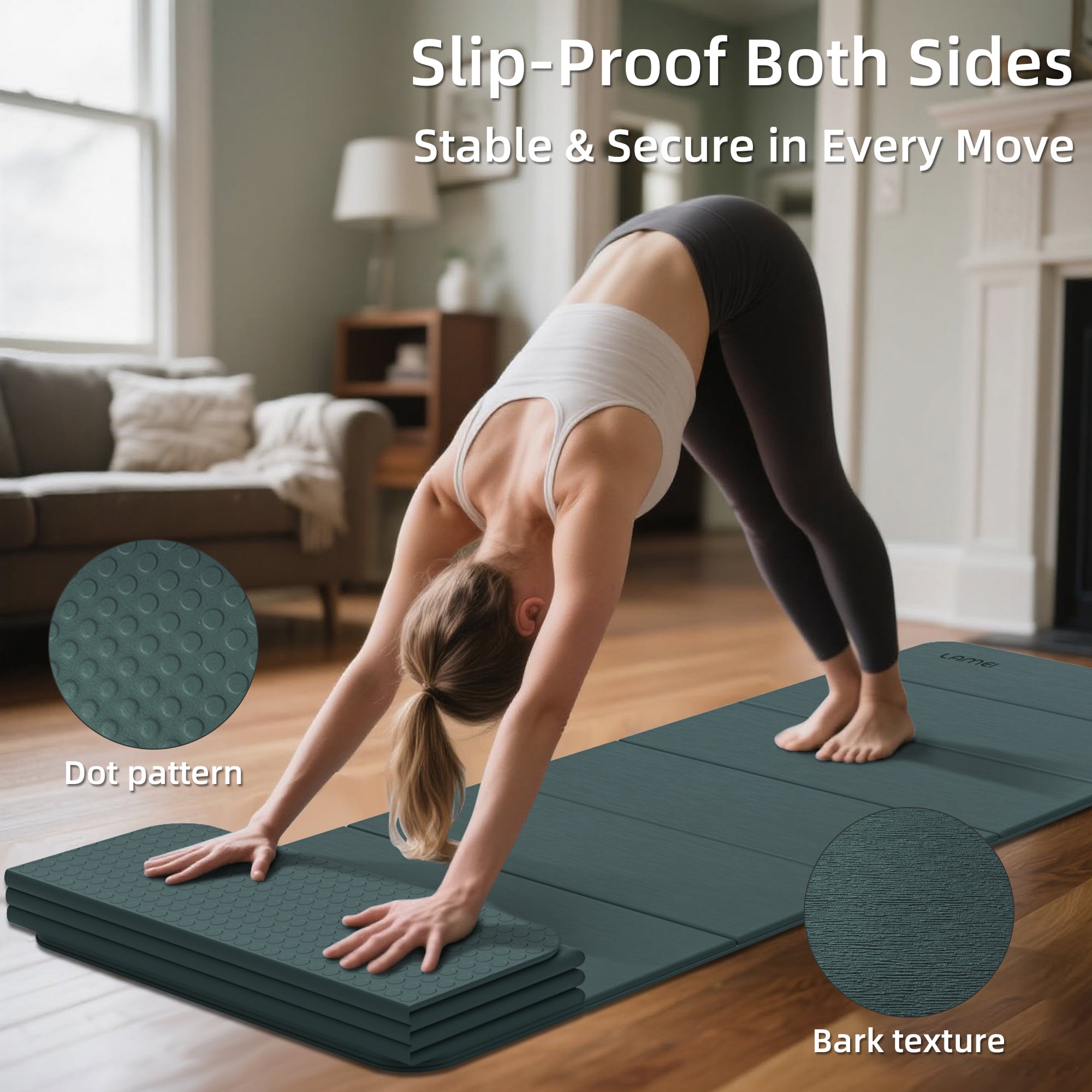 Lamei Foldable Yoga Mat, Extra Thick 1/2 inch Exercise Mat for Home Workout, Non-Slip Pilates Mats, Easy Storage, Quick Fold, No Curl(Green)