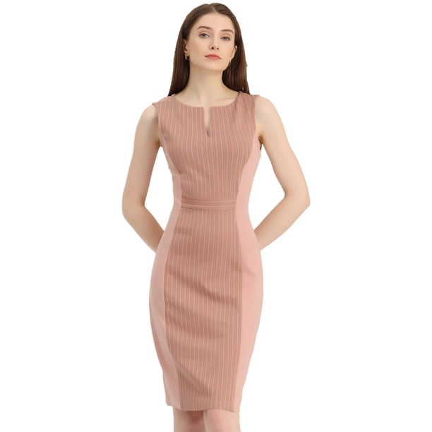 INSPIRE CHIC Vestido De Tubo Midi Ajustado Sin Mangas Con Cuello En V Para Trabajo En La Oficina Y Negocios Para Mujer Rosa XL