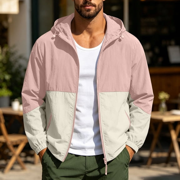 gbyLJF Mens Color Block Windbreaker Jacket Lightweight UPF 50 Waterproof Rain Jackets