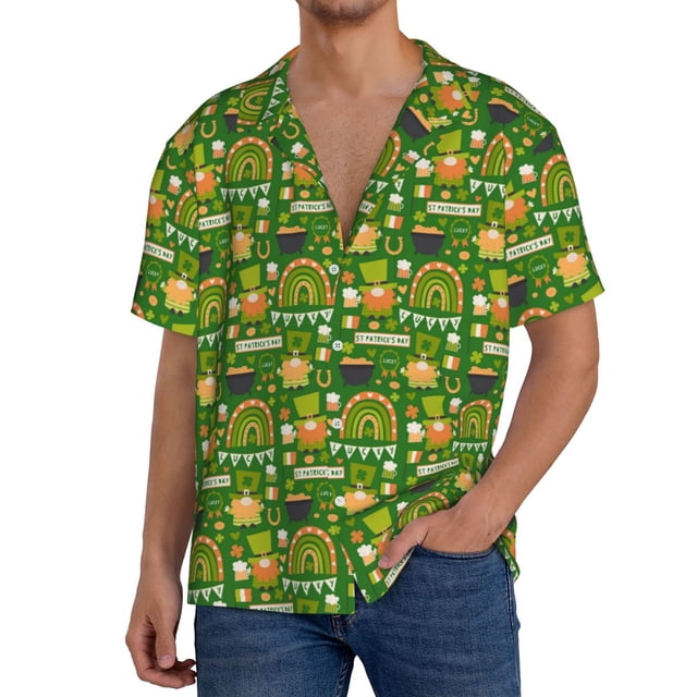 Fotbe traditional Irish colours Camisa Estampada de Manga Corta para Hombre, Casual de Verano, Estilo Playero, Sin Arrugas-Medium