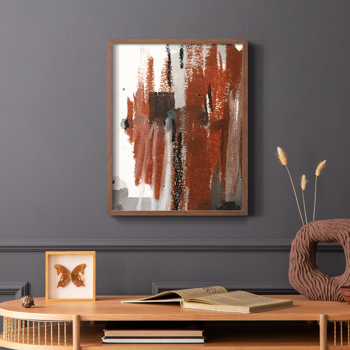 Loft Pastel V Framed Print in Brown Solid Wood Framed Print No Nail Hanging