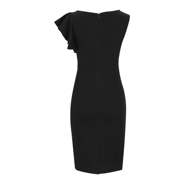 area dress black Teri Jon by Rickie Freeman Women's Asymmetrical Peplum Dress - Black main image 1