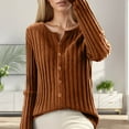 thumbnail image 3 of Lixiuxyad Womens Open Front Cardigan Casual Slim Fit Cardigan Long Sleeve Soft Solid Color Knit Sweater With Round Neck For Everyday Comfort And Style,Brown, 3 of 6