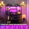 thumbnail image 4 of Danolapsi 55" Bakers Rack with Power Outlet and LED Light, 5-Tier Kitchen Microwave Stand Coffee Bar with Storage, 10 Hooks, Wire Basket, Metal Grid, Wine Rack, Goblet Holder, 4 of 7