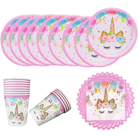 48 Pcs Unicorn Birthday Decorations for Girls, Party Supplies Set Include Plates Napkins and Cup, Magical Unicorn Birthday Party Tableware for Girls and Baby Shower, Serves 16 Guests