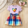 thumbnail image 5 of ITSAME Girls Summer Outfits 2-Piece Ruffled Short Sleeve Top and Plaid Print Skirt Kids Fashion Casual Set Purple Size 3-4Y, 5 of 8