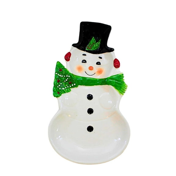 Transpac 8.00In Character Tidbit Plate, Dolomite, Vintage Style Santa Snowman Tc03058s Snowman