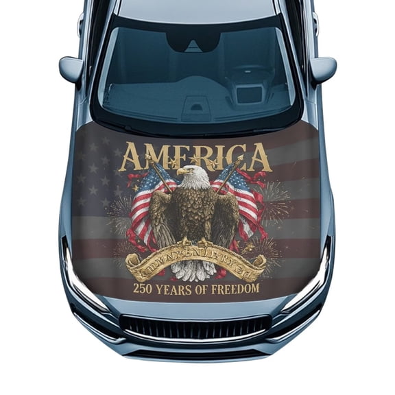 HUISEFOR 250th Anniversary Car Hood Cover Patriotic Car Hood Cover Protector All-Season Protection Cars Accessories Exterior Easy Installation Fits for Most Cars