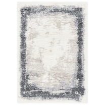 SAFAVIEH Fontana Shag Damian Bordered Plush Area Rug, Ivory/Grey, 5'3" x 7'6"