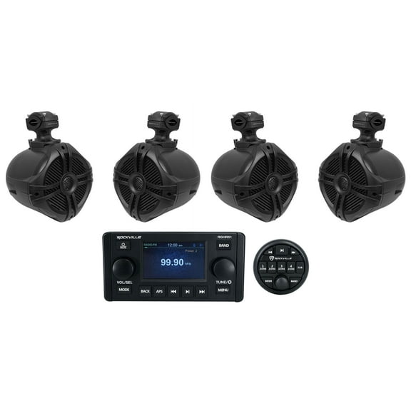 Rockville RGHR51 5 Zone Marine Bluetooth Receiver (4) 6.5" Black Tower Speakers