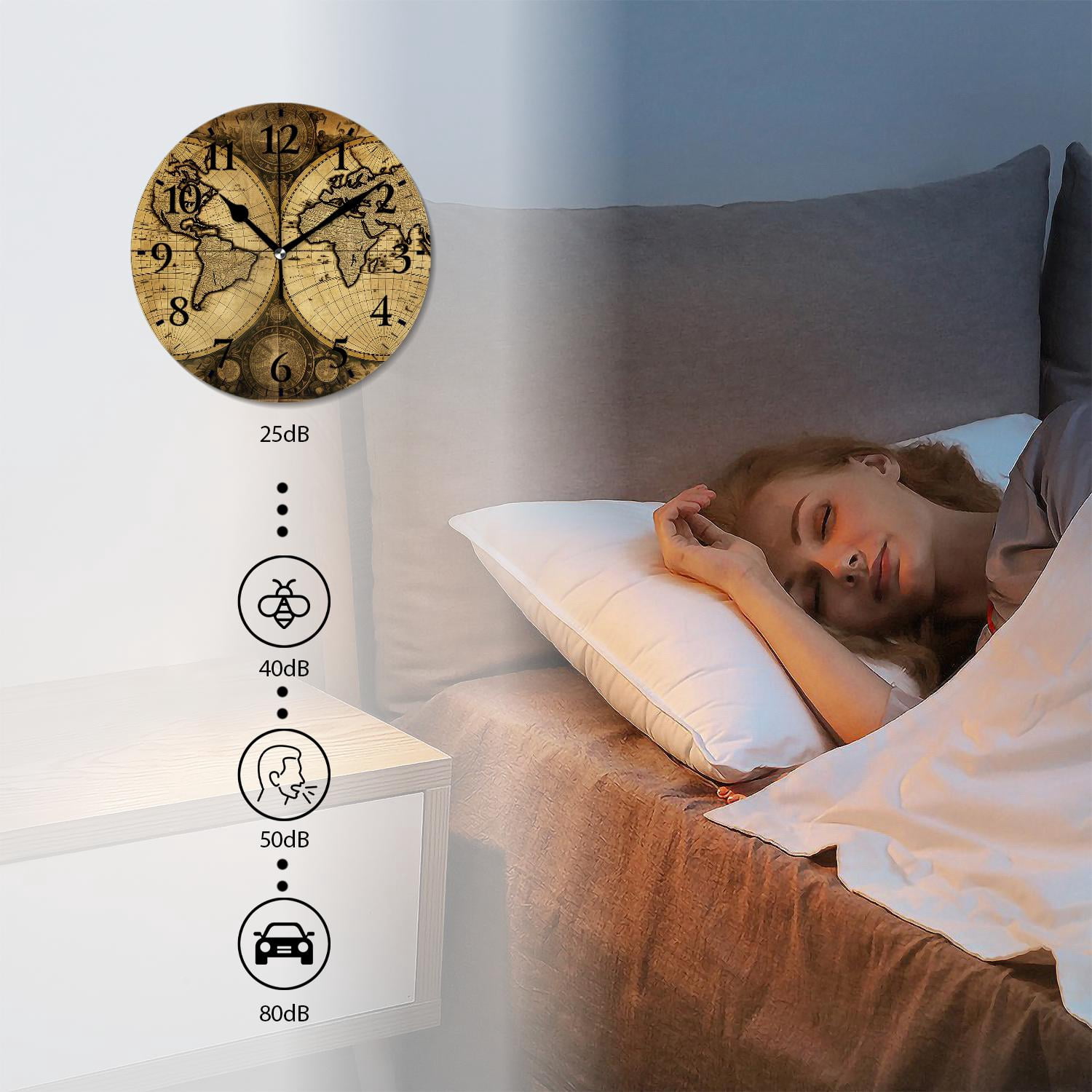 10 Inch Wall Clock Battery Operated Silent Clock Decorative for Office, Kitchen, Outdoor, Living RoomRetro World Map Beautiful Art