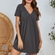 thumbnail image 5 of Pijamas de mujer Camisón de punto Color sólido Cuello en V Manga corta Plisado Ropa de dormir suelta Abanopi Gris/XX-grande, 5 of 7