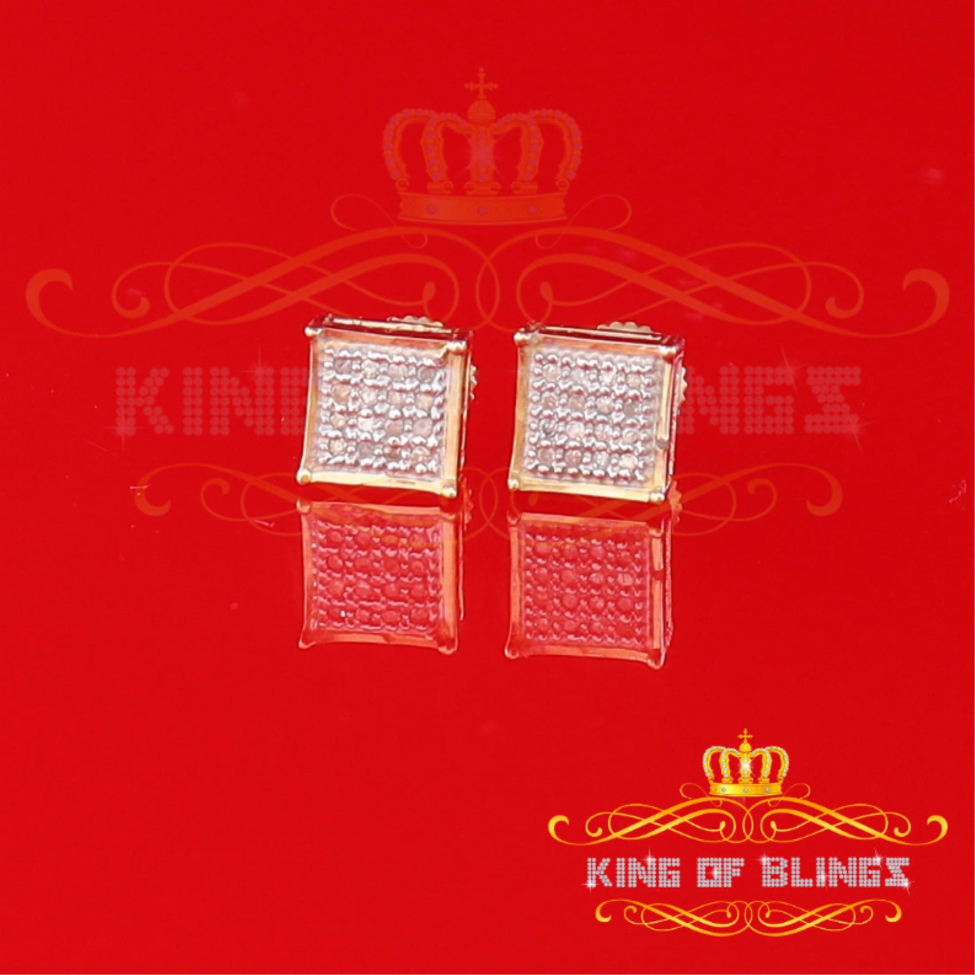 King of Bling's 0.10ct Diamond Stud Earrings For Women Yellow 925 Sterling Silver Stud For Men