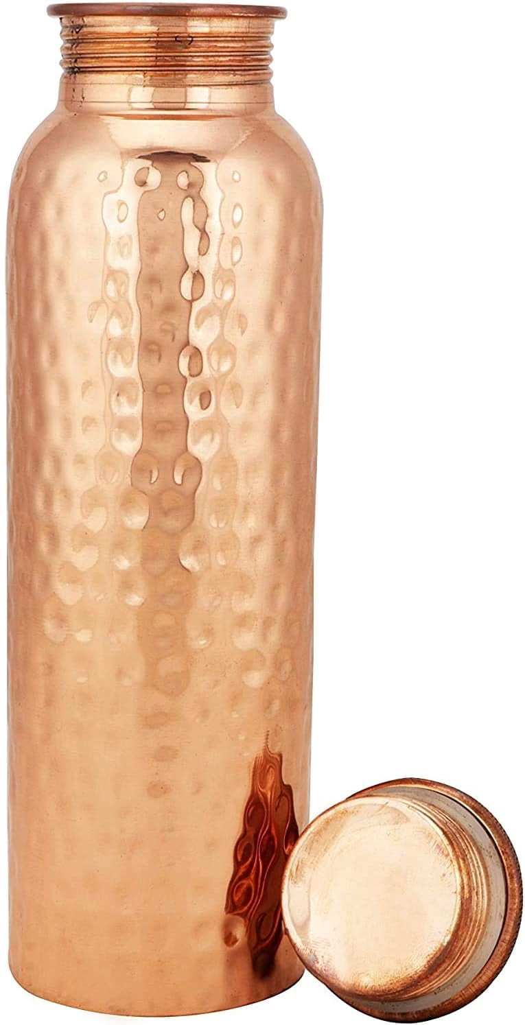 Pure Copper Water Bottle with 4 Hammered Copper Glasses | Leak-Proof Cap | Ayurvedic Healthy Drinking Set for Home & Office