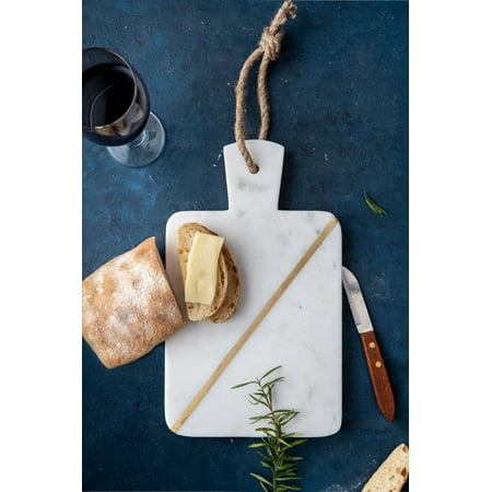 

Lexi Home Real Marble Charcuterie Cutting Board - White with Brass Inlay