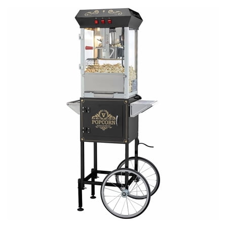 Popcorn Popper Machine with Cart, 850W 8 Oz Popcorn Maker, Black - Movie Theater Style Popcorn for Parties & Events