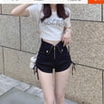 thumbnail image 5 of Pantalones anchos negros para niñas, pantalones cortos con cordón y cintura alta para mujer, pantalones cortos casuales con cremallera y corte en A, 5 of 5