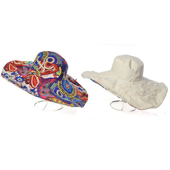 Baberdicy Hat Hat Two Side Wide Big Women Beach Cap Brim Print Brim Hats Sun Floppy Baseball Caps Baseball Cap Beige