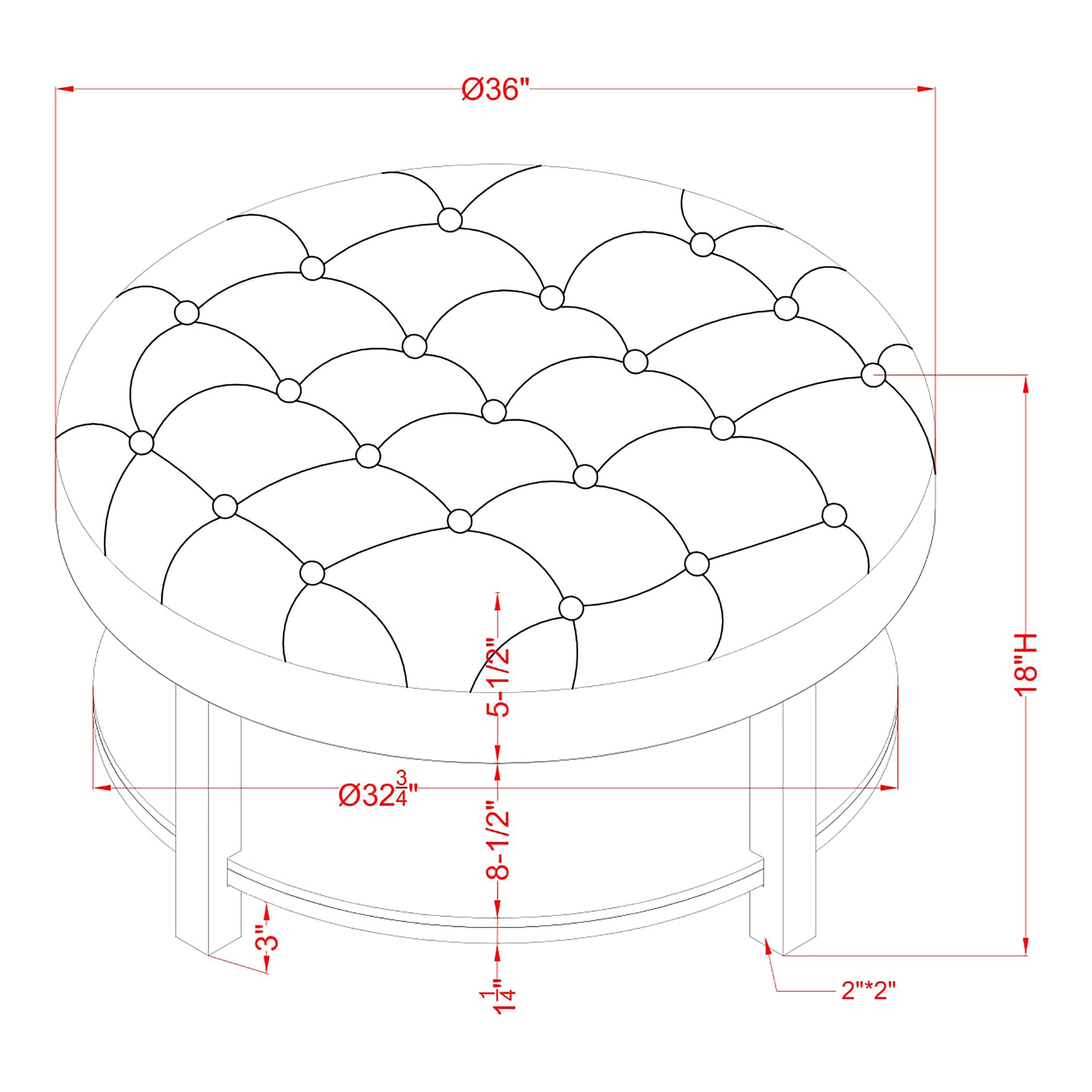 Furniture of America Button Round Coffee Ottoman, Light Gray