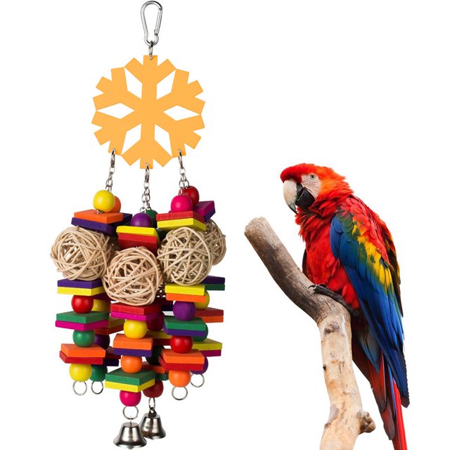 Flmtop Pet Chewing Wood Blocks Rattan Ball Play Toy Parrot Bird Climbing Cage Hangings Random Color