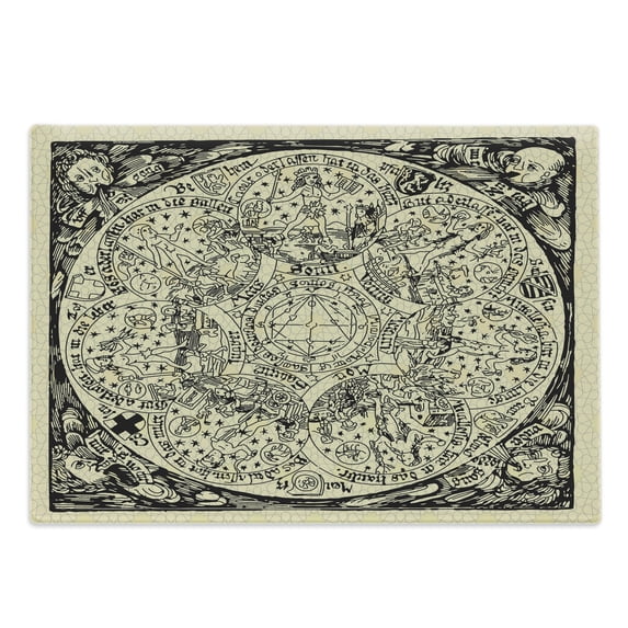 Astrology Cutting Board, Series of Mystic Esoteric Old Map with Man with Vintages, Decorative Tempered Glass Cutting and Serving Board, Large Size, Ecru Black, by Ambesonne