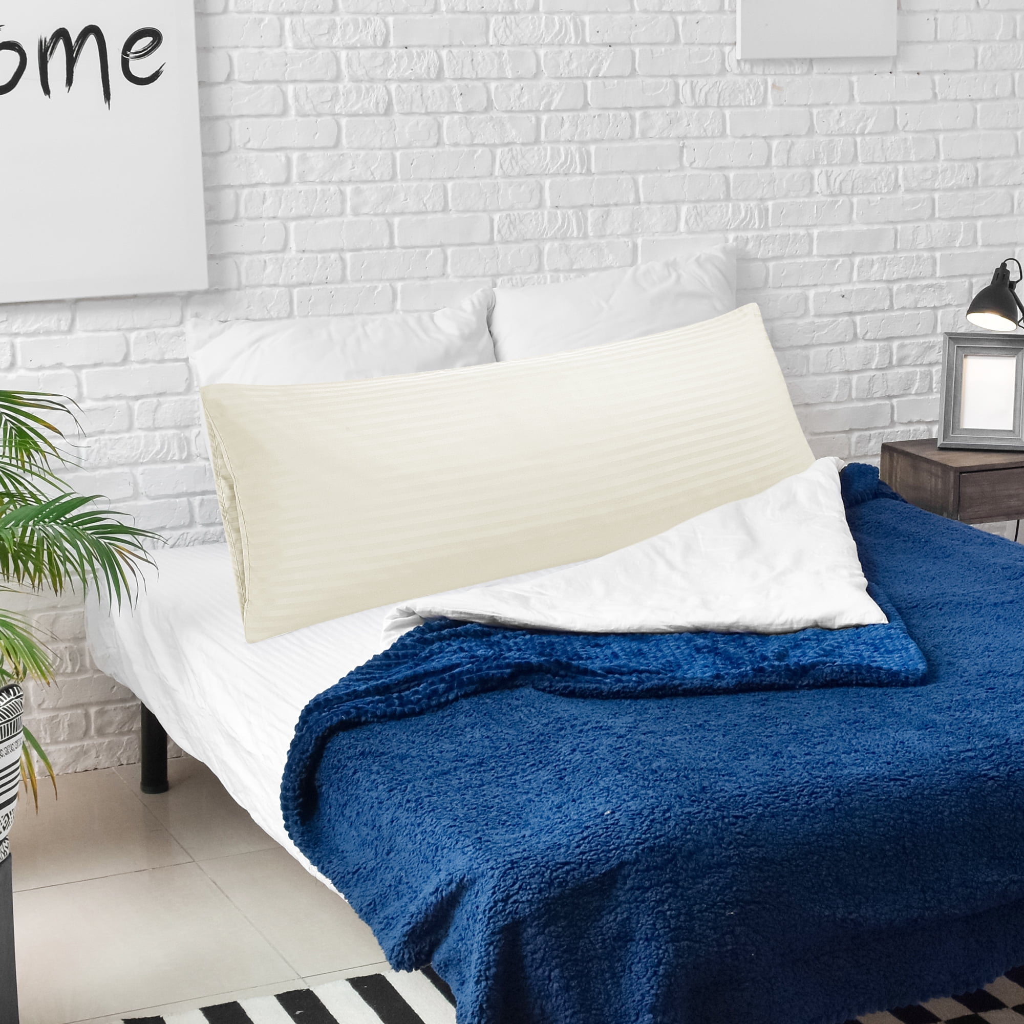 Unique Bargains Microfiber Body Striped Pillowcase Soft Khaki 20x48 Inch