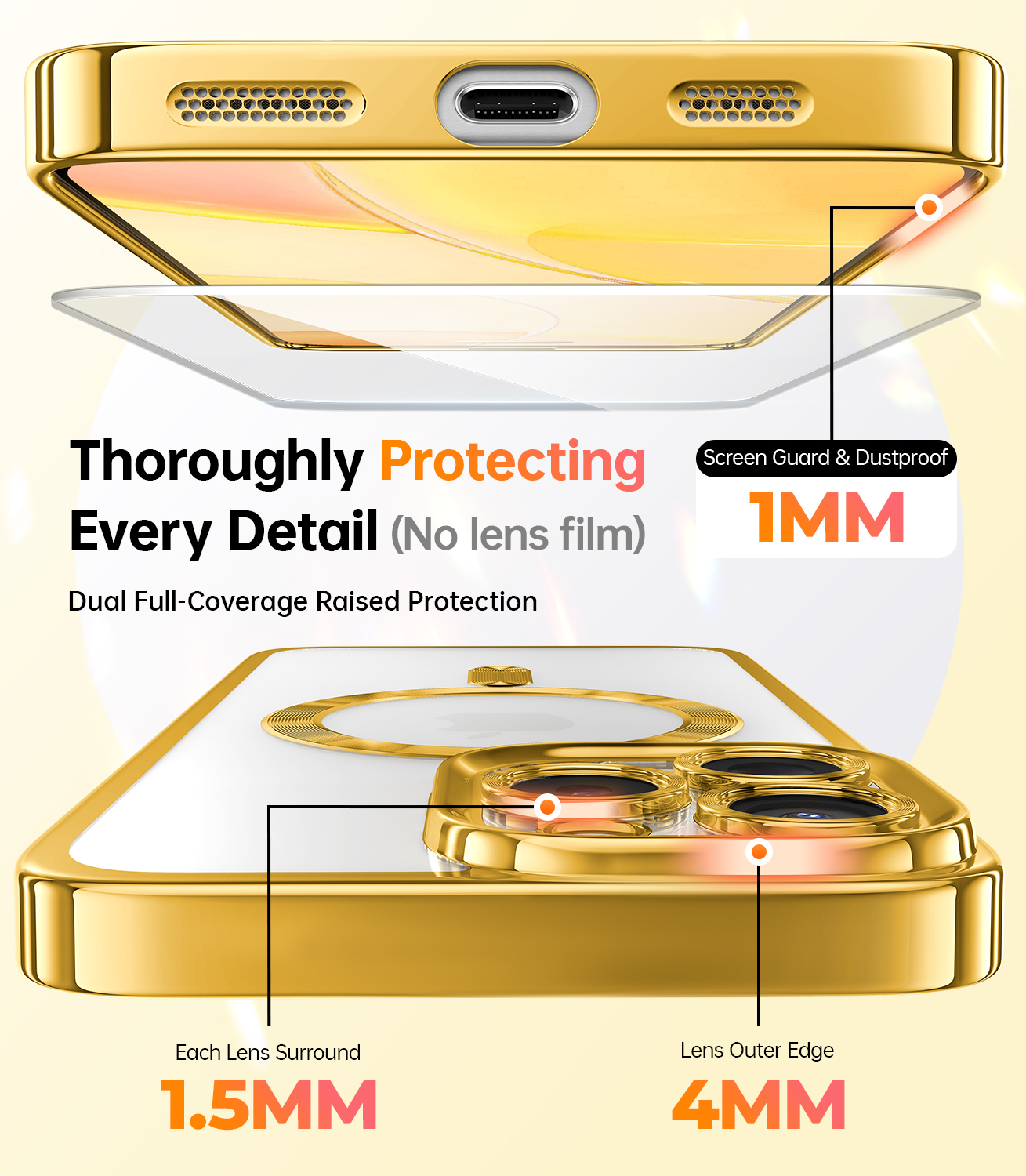 Meifigno Magnetic Case for iPhone 16 Pro Max Gold photo 2