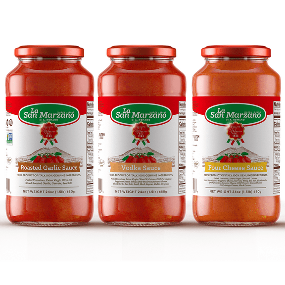 La San Marzano Special Variety Pack Vodka, Four Cheese, Roasted Garlic Pasta Sauce Made In Italy 24 oz Jar (Pack of 3)