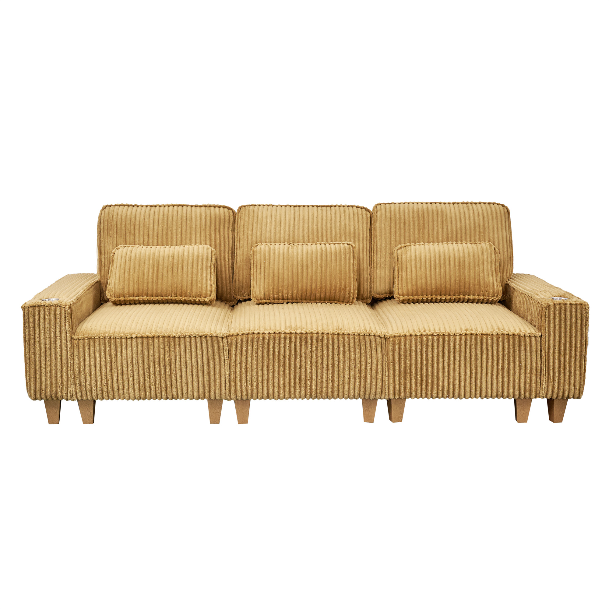 Aukfa 3 Piece Sofa Set - 99" Oversized 3 Seat Couch with Cup Holders&Pillows, 16 Solid Wood Legs, Camel