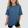 thumbnail image 2 of Povozer Girls Shirts Short Sleeve 2025 Girls Pleated Short Sleeve T Shirts Kids Summer Crewneck Shirts Casual Tops Tees for 110,Navy, 2 of 6
