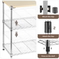 thumbnail image 4 of iRerts Kitchen Bakers Rack, Metal 4 Tier Microwave Oven Stand with 4 Hooks, Adjustable Shelves, Wood Table, Kitchen Utility Storage Rack Cart Coffee Bar Station for kitchen Office Apartment, Silver, 4 of 7
