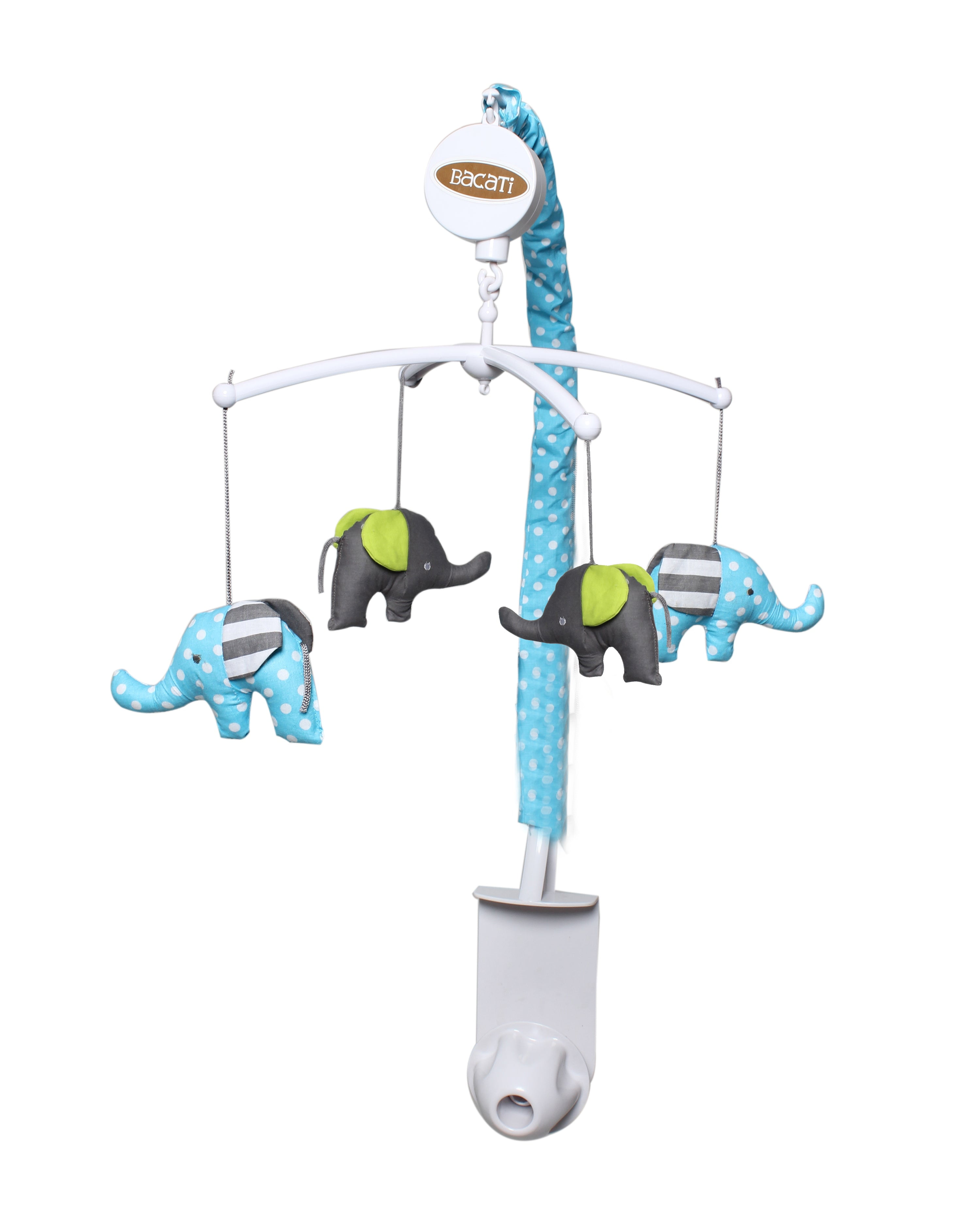 Bacati - Elephants Aqua/Lime/Grey Musical Baby Crib Mobile