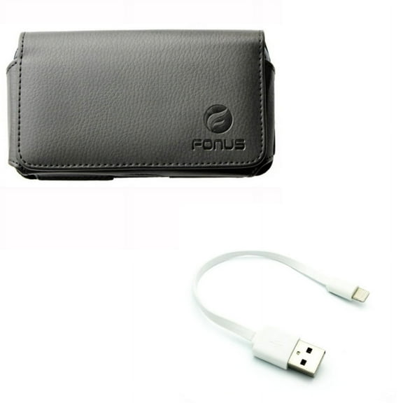 Case Belt Clip w Short USB Cable for iPhone 8/7/6S/6 - Leather Swivel Holster Loops Cover, Charger Cord Power Wire Fast Charge for iPhone 8/7/6S/6 Models