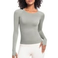 thumbnail image 2 of Ladies Plus Size Tops And Blouses Casual Solid Color Sports Yoga Drying Long Sleeved Crew-neck Gray Beach Vacation Fashion Basics Clothes S-XL, 2 of 7