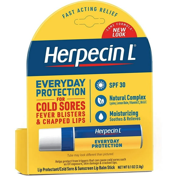 Herpecin L Lip Balm Cold Sore, Fever Blisters, Chapped Lip Relief SPF30, Lemon, & Lysine, 0.1oz, Pack of 1