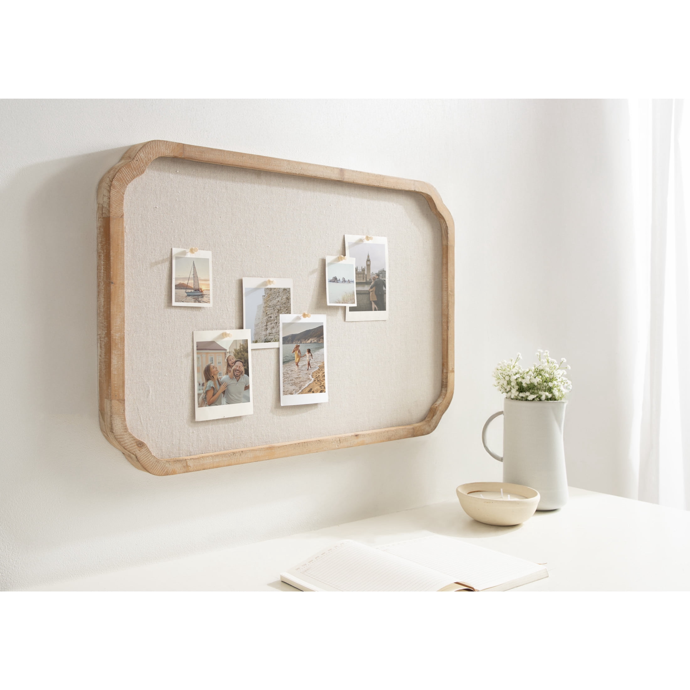 Kate and Laurel Marston Modern Farmhouse Scalloped Fabric Pinboard, 20 x 30, Rustic Brown, Transitional Rectangular Bulletin Board for Use as Motivational Vision Board or Decorative Wall Organizer