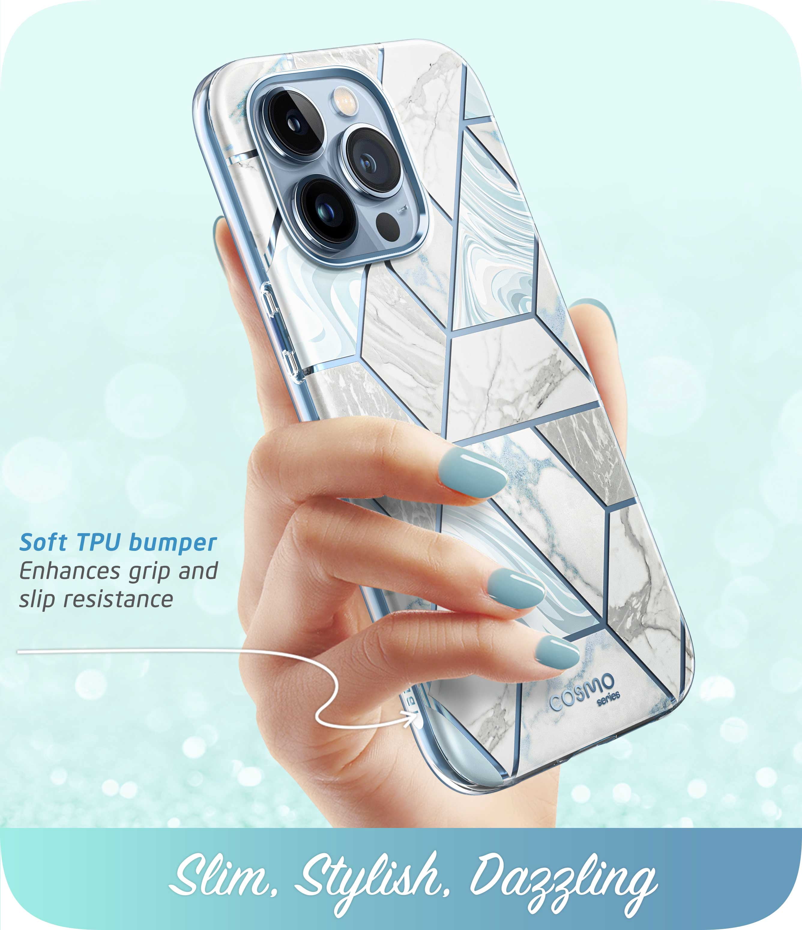 i-Blason Cosmo Slim Full-Body Case for iPhone 13 Pro Max 6.7" (2021), Screen Protector, Coast
