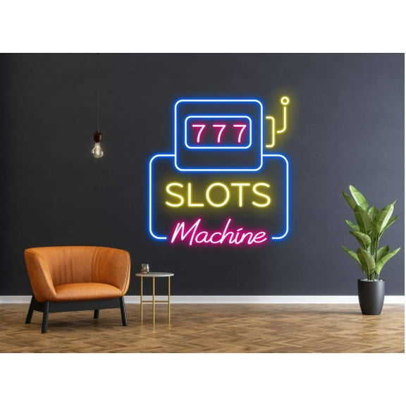 Glowneon Slot Machine Neon Sign, Casino Wall Art Led Light Decor