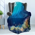 thumbnail image 4 of Underwater Soft Flannel Fleece Throw Blanket, Various Fish in the Ocean Tranquil Marine Life Nautical Theme, Cozy Plush for Indoor and Outdoor Use, 50" x 70", Cobalt Blue Multicolor, by Ambesonne, 4 of 5