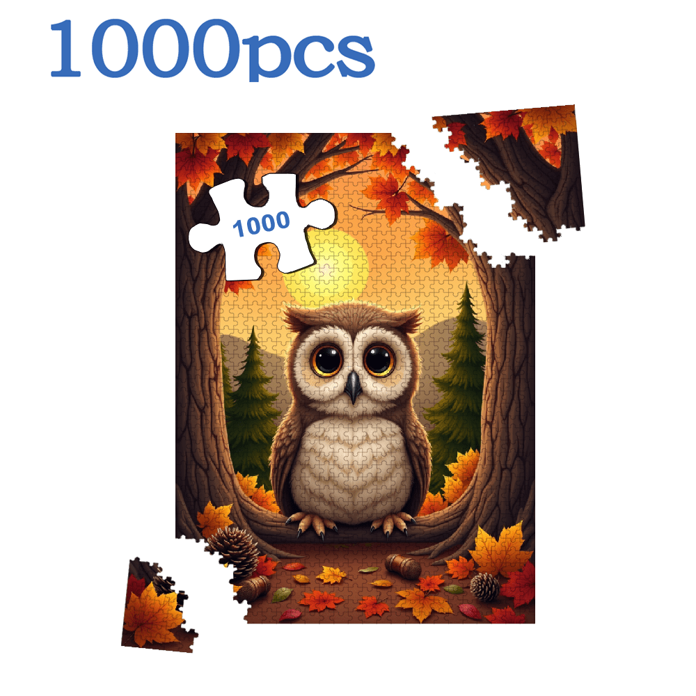 1000-piece vertical paper jigsaw puzzle - Cute Owl in a Tree Hole, size 29.5*20 inches.