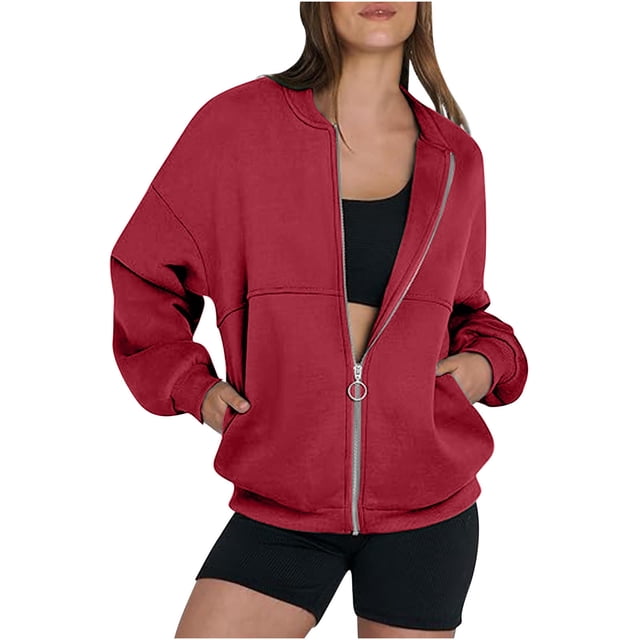 Ailaofu Zip Up Sweatshirt For Women Fall 2025 Long Sleeve Sweat Shirt Oversized Y2K Clothes Casual Jacket Outfits
