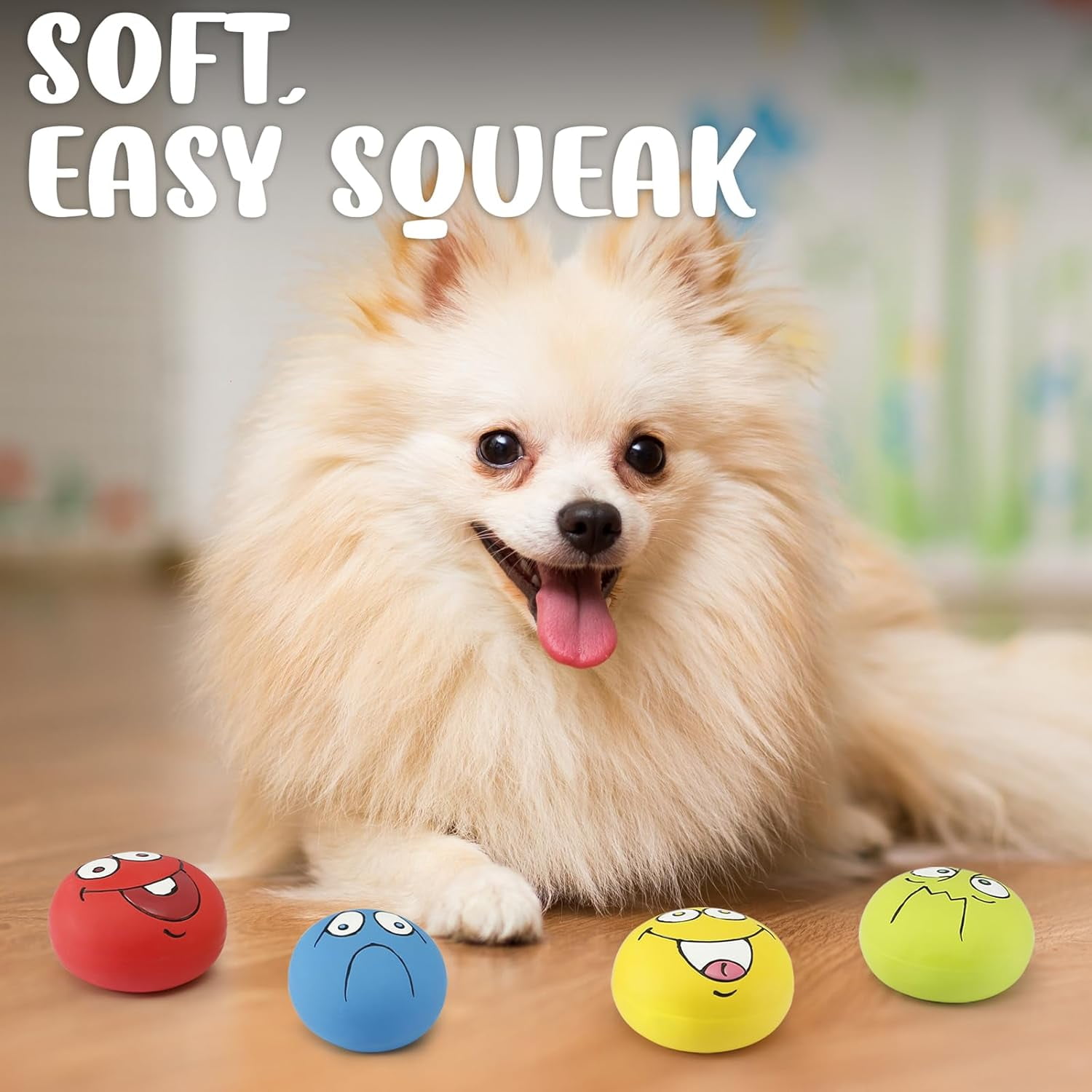 4 Pack 2.8 Smiley Face Squeaky Dog Toys Soft Dog Balls Latex Rubber Squeak Dog Toys for Small Medium Puppy Pet Dogs Emoji Walmart