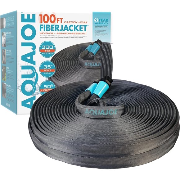 Aqua Joe AJFJH100B 1/2-Inch 100-Foot Ultra-Flexible Kink-Free Fiberjacket Garden Hose, 300 PSI Burst Rated