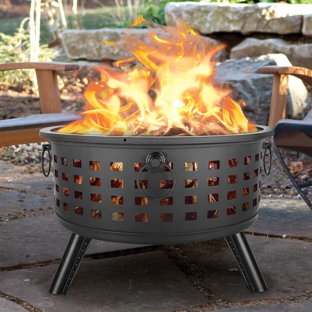 Fire Pit with BBQ Grill– Upgrade Steel Garden Heater/Burner for Wood & Charcoal 