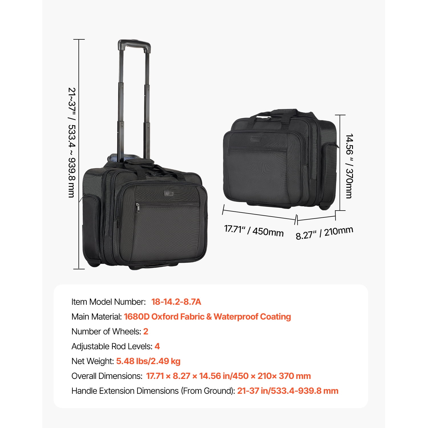KFFKFF Mobile Laptop Carrier, Accommodates Laptops up to 17.3 Inches, Rolling Work Bag, Computer Carrier with Wheels and Extendable Handle, Suitable for Professional Travel and Office Use, Unisex